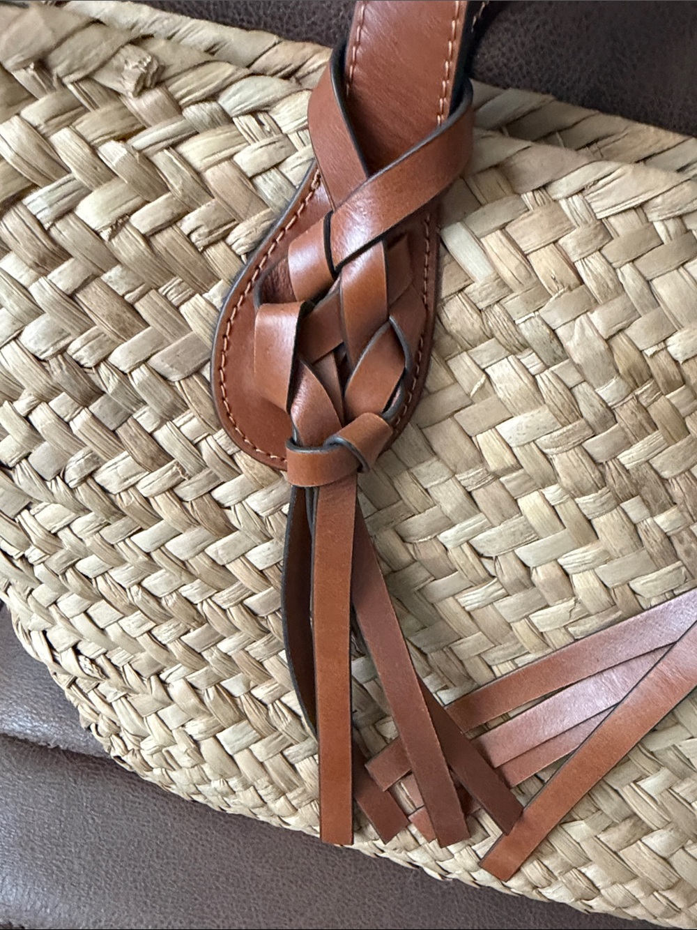Ulla Johnson Natural Straw Tote with Brown Leather Braided Handles - Picture 3 of 7
